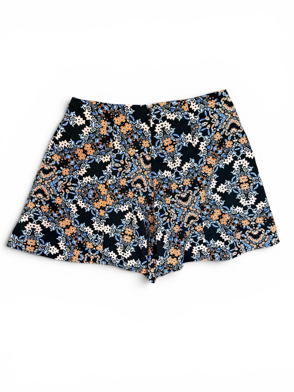 Miss Selfridge Navy Floral High-Waist Shorts/Skorts with Blue & Orange Accents